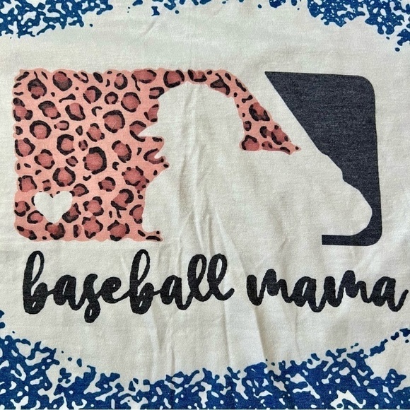 MLB Baseball Mama Mom Graphic Short Sleeve Shirt Blue Cheetah Print Size Medium - Picture 5 of 11